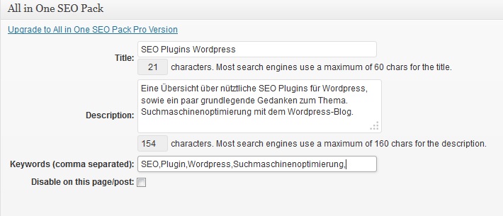 Pluginübersicht All in One SEO