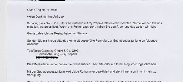 Kündigungsbestätigungen von O2